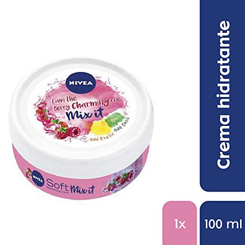 NIVEA Soft Mix It Berry Charming (1 x 100 ml), crema hidratante con fragancia de fresas y frambuesas, crema multiusos para el cuidado de la piel de manos, cara y cuerpo