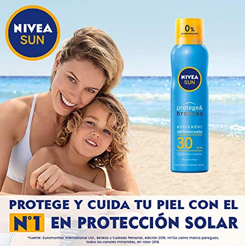 NIVEA SUN Protege & Broncea Aceite en Bruma FP30 (1 x 200 ml), aceite solar activador del bronceado con protección solar alta, bruma solar resistente al agua