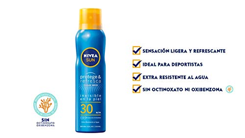 NIVEA SUN Protege & Refresca Spray Bruma Solar FP30 (1 x 200 ml), protector solar en spray transparente, refrescante y resistente al agua