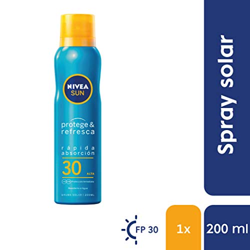 NIVEA SUN Protege & Refresca Spray Bruma Solar FP30 (1 x 200 ml), protector solar en spray transparente, refrescante y resistente al agua