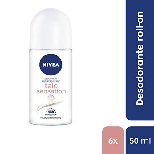 NIVEA Talc Sensation Roll-on en pack de 6 (6 x 50 ml), desodorante antitranspirante para una piel suave en las axilas, desodorante roll on con protección 48 horas