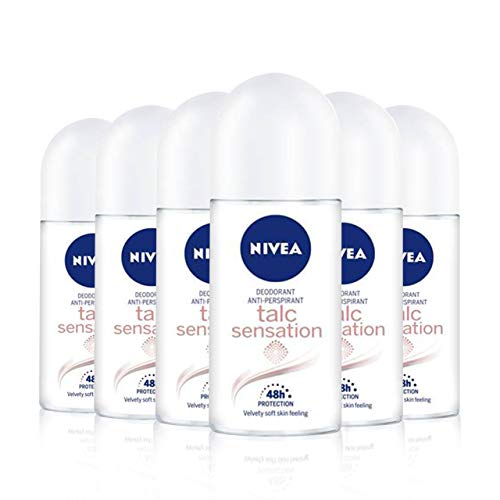 NIVEA Talc Sensation Roll-on en pack de 6 (6 x 50 ml), desodorante antitranspirante para una piel suave en las axilas, desodorante roll on con protección 48 horas