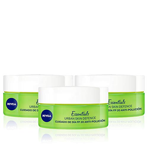 NIVEA Urban Skin Defence Cuidado de Día Anti-Polución en pack de 3 (3 x 50 ml), crema de día, crema facial antipolución, crema hidratante con protector solar 20