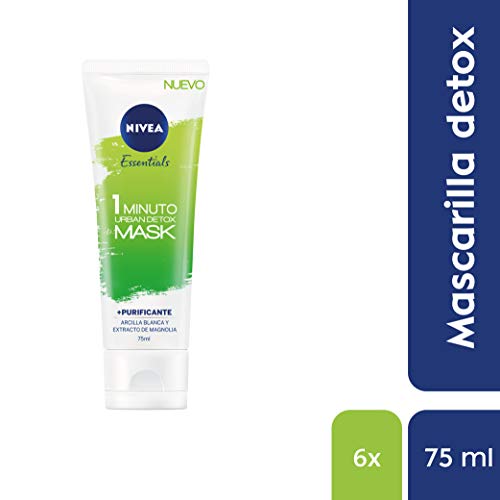 NIVEA Urban Skin Detox Mascarilla Purificante 1 Minuto en pack de 6 (6 x 75 ml), mascarilla facial detox, mascarilla de cuidado facial con efecto peeling exfoliante