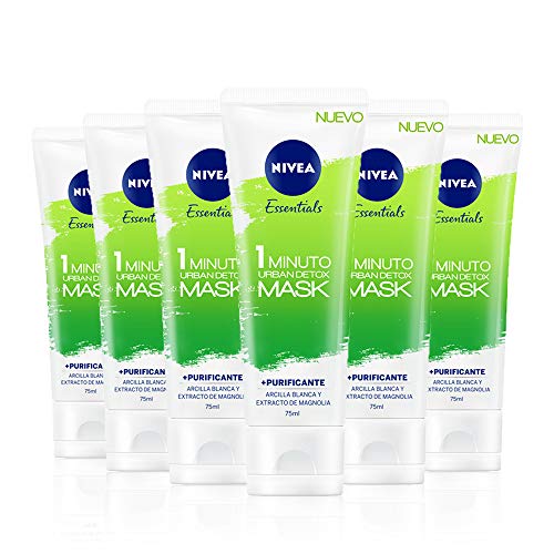 NIVEA Urban Skin Detox Mascarilla Purificante 1 Minuto en pack de 6 (6 x 75 ml), mascarilla facial detox, mascarilla de cuidado facial con efecto peeling exfoliante