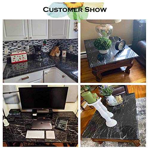 Niviy Papel de mármol Granito Negro Película de Vinilo autoadhesiva Papel Tapiz Autoadhesivo Muebles Etiqueta Marmol Vinilo Encimera Papel Tapiz Mármol Pegajoso Volver Plástico Rollo 45 * 200cm