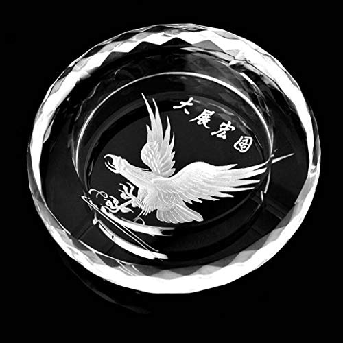 NMDCDH Cenicero Águila Patrón Redondo Tallado Profundo Cristal Decoración de la Sala de Estar, Dando a los Fumadores (Tamaño: 25 * 25 * 4.5 cm)