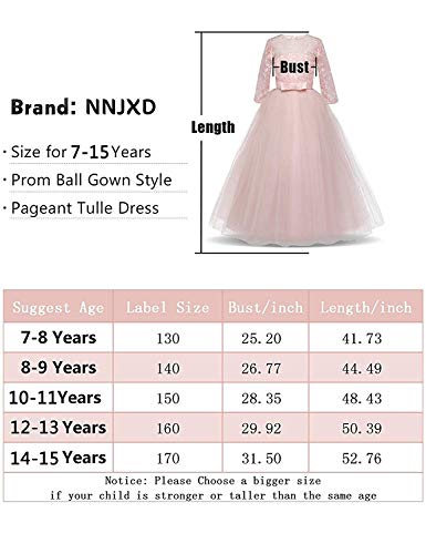 NNJXD, Niñas,reunión muy concurrida, bordado, baile de graduación, vestido, princesa, vestido de novia tamaño（130） 7-8 años Rosa
