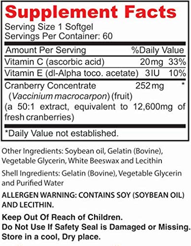 NO OGM Cápsulas Blandas Suplementos Concentrados De Arándanos Rojos Para La Infección Del Tracto Urinario UTI. Igual A 12600 Mg De Arándanos Frescos Promueve La Salud Urinaria O Del Riñón. Sin Azúcar