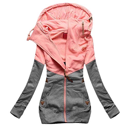 NOBRAND - Sudadera con capucha para mujer, con doble cremallera, color a juego, manga larga y forro polar, para mujer Rosa rosa M