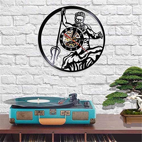 NOEzyf Mito Grecia Sea God Record Reloj De Pared Vintage Conchology Art Vinyl Record Clock Mitología Neptuno Dios Poseidón Reloj De Pared Griego
