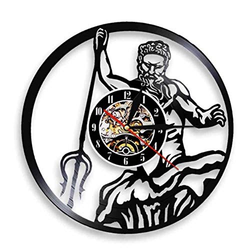 NOEzyf Mito Grecia Sea God Record Reloj De Pared Vintage Conchology Art Vinyl Record Clock Mitología Neptuno Dios Poseidón Reloj De Pared Griego