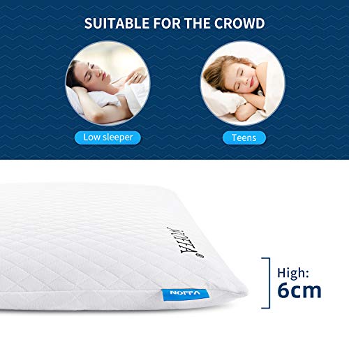 NOFFA Almohada Baja Altura Adultos, Almohada Viscoelastica 60 cm Cervicales Dormir Boca Abajo, Almohada Plana Delgada Cervical Niños Adolescente