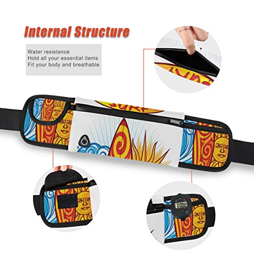 NOLYXICI Diseño de surf Sol y olas oceánicas Cultura polinesia Naturaleza Deportes Graffiti,Riñonera viajes correr ciclismo camping senderismo al aire libre senderismo hombres y mujeres
