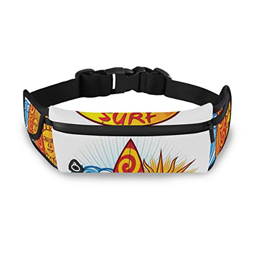 NOLYXICI Diseño de surf Sol y olas oceánicas Cultura polinesia Naturaleza Deportes Graffiti,Riñonera viajes correr ciclismo camping senderismo al aire libre senderismo hombres y mujeres