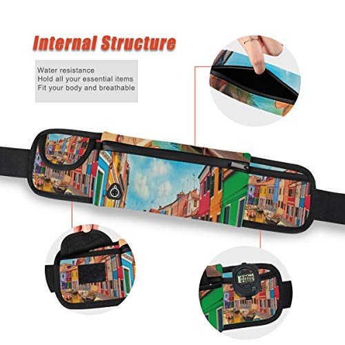 NOLYXICI Venecia coloridos edificios barcos impresión,Riñonera viajes correr ciclismo camping senderismo al aire libre senderismo hombres y mujeres