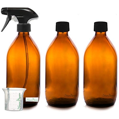 Nomara Organics sin BPA Vaporizador en Botella de Cristal Ámbar 3 x 500 mL. Con Gatillo / Recargable / Baño / Belleza Orgánica / Cocina / Productos de limpieza