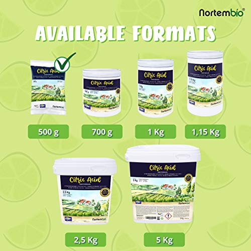 Nortembio Ácido Cítrico 4 Kg (8x500g). Polvo Anhidro, 100% Puro. para Producción Ecológica. E-Book Incluido.