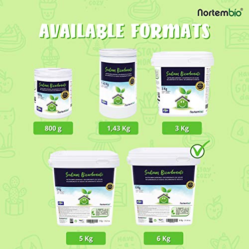 Nortembio Bicarbonato de Sodio 6kg, Insumo Ecológico de Origen Natural, Libre de Aluminio, EBook Incluido.