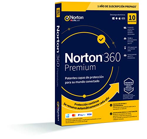 Norton 360 Premium 2021 - Antivirus software para 10 Dispositivos y 1 año de suscripción con renovación automática, Secure VPN y Gestor de contraseñas, para PC, Mac tableta y smartphone