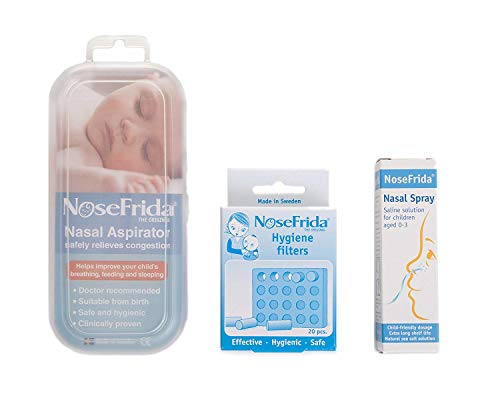 Nosefrida paquete contiene 1 x Aspirador Nasal/1 x Nasal Nosefrida Spray Nasal/1 x Filtro de Repuesto Nosefrida – Paquete de 20 recambios