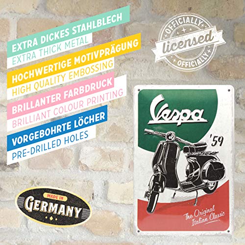 Nostalgic-Art Cartel de Chapa Retro Vespa – The Italian Classic – Idea de Regalo para los Fans de Las Scooters, metálico, Diseño Vintage, 20 x 30 cm