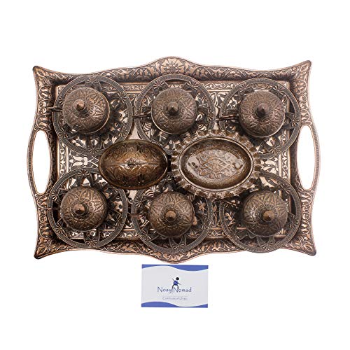 Nosy Nomad Juego de café: Set de 6 Tazas de Café Turco, Plato de Dulces, Cobre Fundido Original | Juego de Café Turco de Cobre con Tazas Otomanas | Conjunto de 6