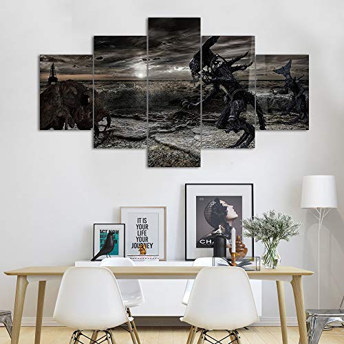 Not applicable Cuadro en Lienzo 5 Partes Arte en Lienzo Arte Moderno Lienzo Regreso al Futuro Tema de OVNI Alien Ready to Hang Wall Art Custom Sin Marco PANDAFF