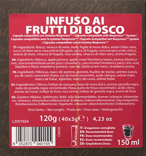 Note D'Espresso - Cápsulas de tisana de frutas del bosque exclusivamente compatibles con cafeteras Nespresso*, 3 g (caja de 40 unidades)