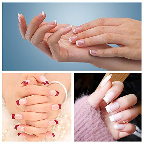 Noverlife - 1000 puntas de uñas falsas francesas, uñas en forma de media luna de manicura francesa, 10 tamaños de acrílico falsas uñas arte uñas postizas puntas de dedo postizas transparente + natural
