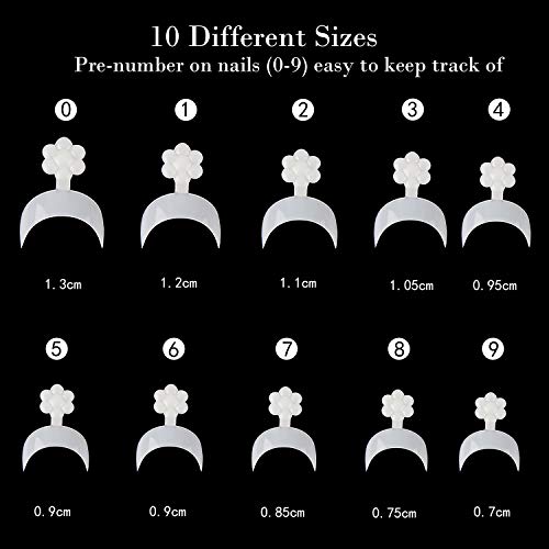 Noverlife - 1000 puntas de uñas falsas francesas, uñas en forma de media luna de manicura francesa, 10 tamaños de acrílico falsas uñas arte uñas postizas puntas de dedo postizas transparente + natural