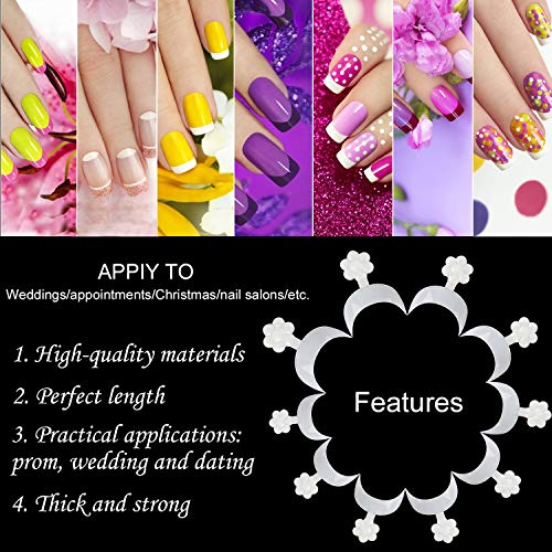 Noverlife - 1000 puntas de uñas falsas francesas, uñas en forma de media luna de manicura francesa, 10 tamaños de acrílico falsas uñas arte uñas postizas puntas de dedo postizas transparente + natural