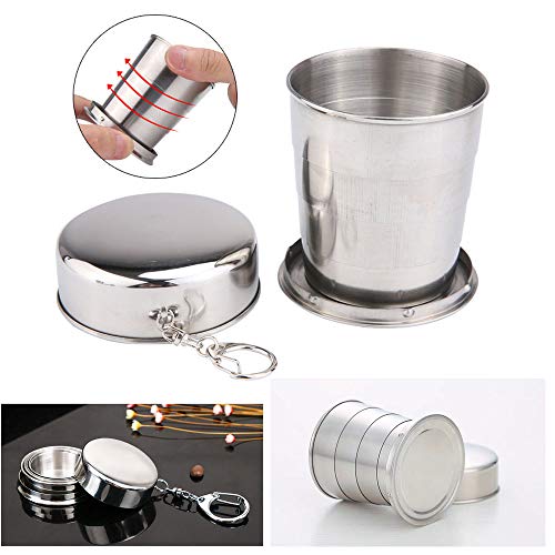 Nsiwem Vaso Plegable 4 Piezas Taza de Viaje Plegable Tazas de Beber Plegables Copas de Plegables con Tapa de Silicona y Acero Inoxidable Reutilizable para Camping Senderismo y Viaje