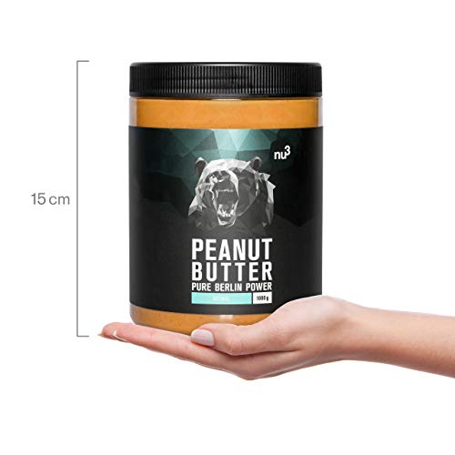 nu3 Crema de cacahuete - 1 kg Peanut Butter pura y natural - Mantequilla de maní sin sal ni azúcar - Libre de aceite de palma y conservantes artificiales - con 21g de proteínas por cada 100 g