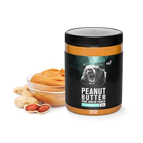 nu3 Crema de cacahuete - 1 kg Peanut Butter pura y natural - Mantequilla de maní sin sal ni azúcar - Libre de aceite de palma y conservantes artificiales - con 21g de proteínas por cada 100 g
