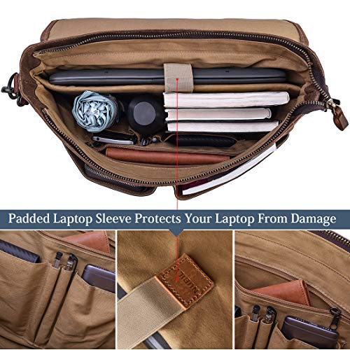 NUBILY Bolsa Mensajero Hombre Maletín para Ordenador portátil 15.6 Pulgadas Bolso Bandolera de Negocios Vintage Lona Marrón