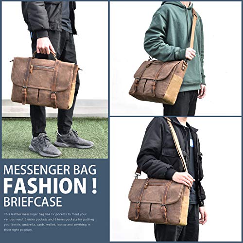 NUBILY Bolsa Mensajero Hombre Maletín para Ordenador portátil 15.6 Pulgadas Bolso Bandolera de Negocios Vintage Lona Marrón
