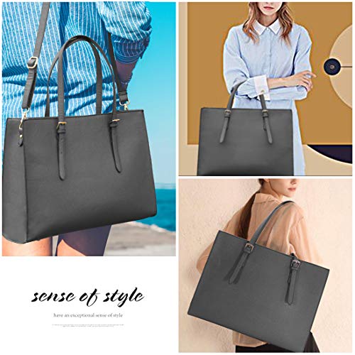 NUBILY Bolso Mujer Bolsos Bandolera para Ordenador Portátil 15.6 Pulgadas Impermeable Bolsos de Mujer Cuero PU Universidad Shopper Bolsa Tote Gris