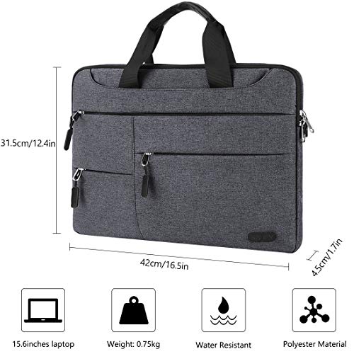 NUBILY Maletin Ordenador Portatil 15,6 Pulgadas Hombre Mujer Bolso Bandolera Impermeable para portátiles Protectora Compatible Trabajo Bolsa Gris Oscuro