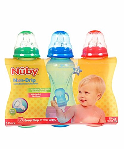 Nuby 3 antigoteo non-drip botellas cuello estándar red/green Talla:talla única