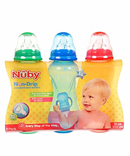Nuby 3 antigoteo non-drip botellas cuello estándar red/green Talla:talla única