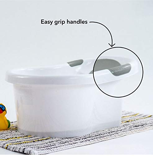 Nuby - Bañera para bebé con asiento integrado y reposacabezas siave - para bebes de 0 a 3 meses - color blanco y gris