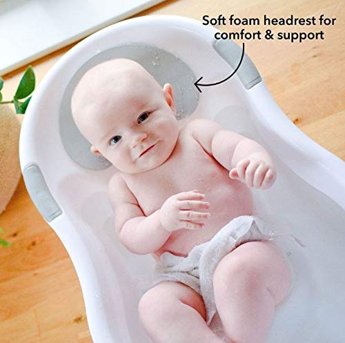 Nuby - Bañera para bebé con asiento integrado y reposacabezas siave - para bebes de 0 a 3 meses - color blanco y gris