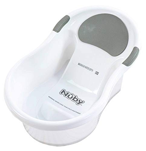Nuby - Bañera para bebé con asiento integrado y reposacabezas siave - para bebes de 0 a 3 meses - color blanco y gris