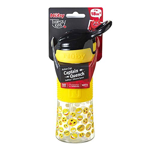 Nuby Capitán Quench Active Bebé Taza 360 ml, Amarillo (Yellow Emoji)
