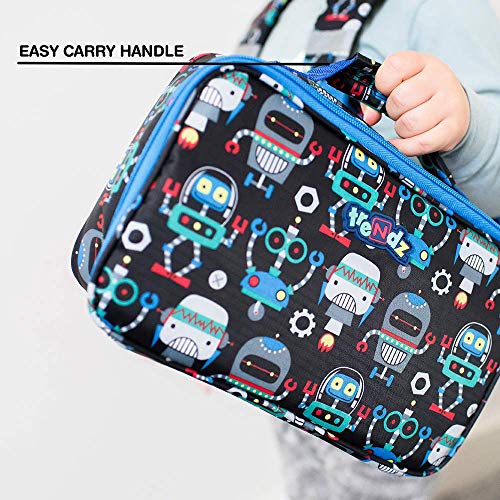 Nuby Trendz #Bytes Single Decker Insulated Lunch Bag, Robots Bolsa Escolar, 26 cm, Negro (Black, Multicoloured)