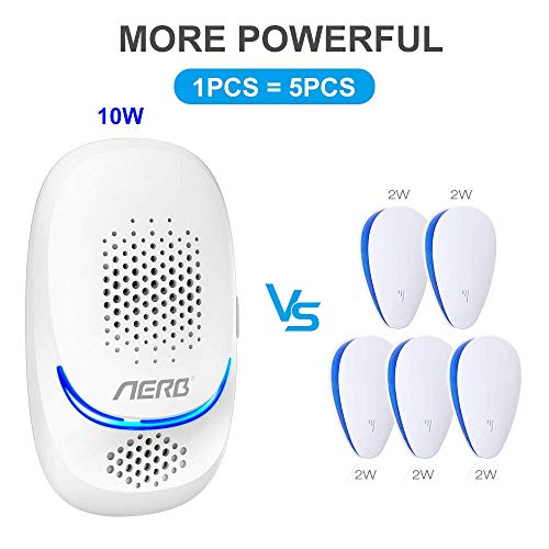 [NUEVO] Aerb Repelente Ultrasónico de Plagas, mosquitos ultrasónicos portátiles de 10 W, 100% seguro para personas y animales, para ratones, pulgas, mosquitos, cucarachas, hormigas, arañas [No Tóxico]