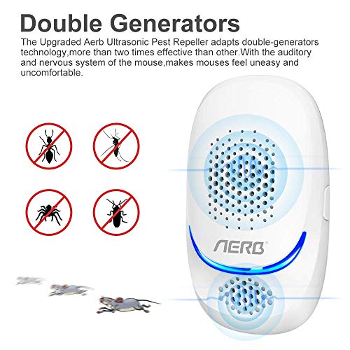 [NUEVO] Aerb Repelente Ultrasónico de Plagas, mosquitos ultrasónicos portátiles de 10 W, 100% seguro para personas y animales, para ratones, pulgas, mosquitos, cucarachas, hormigas, arañas [No Tóxico]