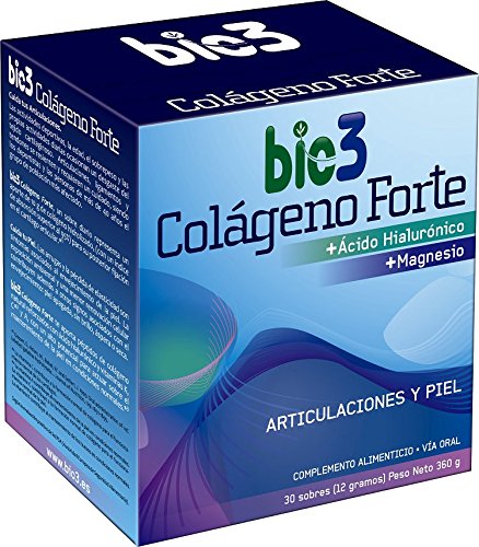 NUEVO bio3 - Colágeno Forte. Colágeno Hidrolizado alta absorción (líder del mercado), Ácido Hialurónico, Magnesio, vitaminas C, A y K. Agradable sabor y fácil disolución. Formato sobres individuales de fácil apertura. 30 sobres de 12 gramos. Envío Gratis.
