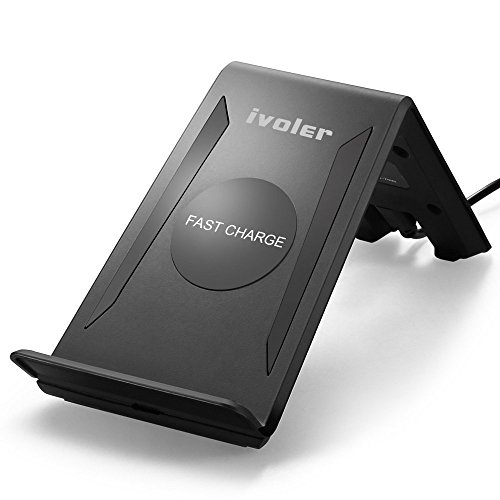 [Nuevo Version] iVoler Cargador Inalámbrico Rápido,[2 Bobinas] Soporte de Carga Inalámbrico Qi Wireless Quick Charger QC 2.0 Carga Rápida 10W y Estándar 5W para Móviles y Todos los dispositivos con Qi